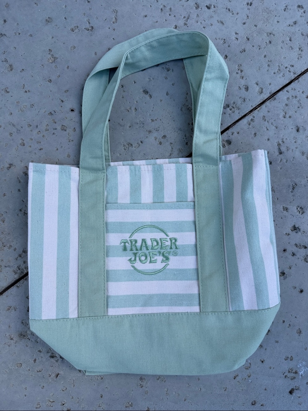 Trader Joe’s Mini Canvas Tote Bag – Mint Green Stripe Limited Edition NWT